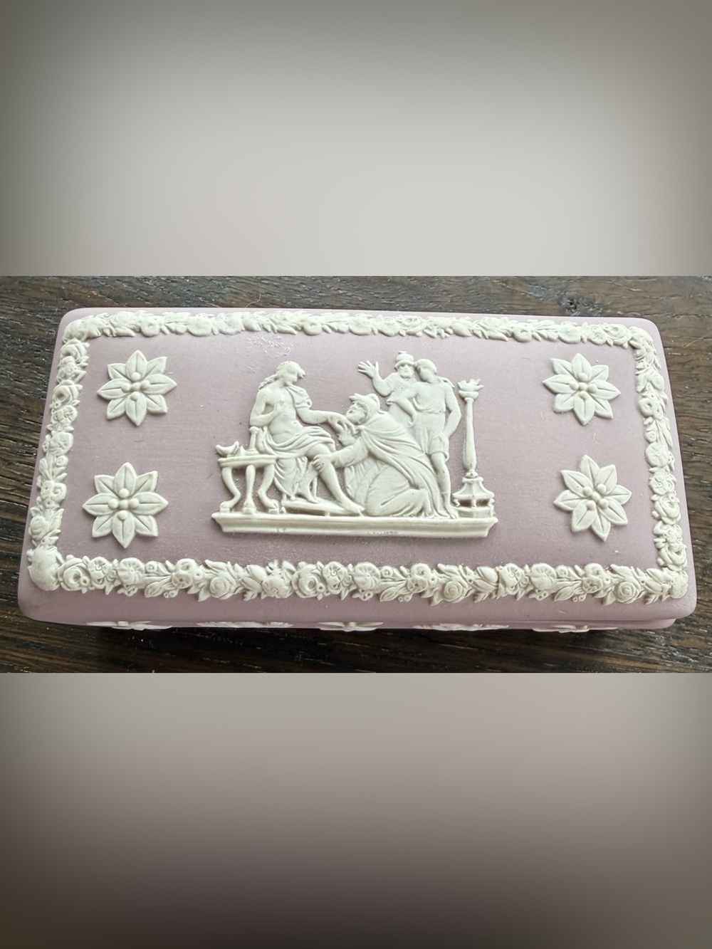 Wedgwood Lilac Jasperware Rectangular Trinket Box Priam Achilles Classical Scene